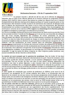 Déclaration liminaire de la FSU lors du CTA du 27/09/2018