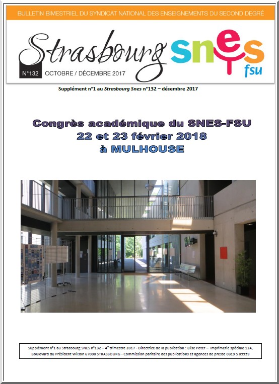 Strasbourg SNES n°132 - Supplément n°1 - Préparation du Congrès académique